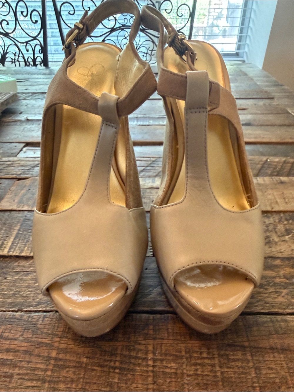 Jessica Simpson Nude T-Strap Platform Sandals